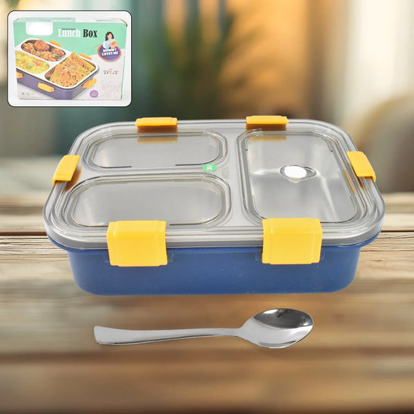 3 Compartment Transparent Stainless Steel Lunch Box for Kids - Justgrabit Inc.