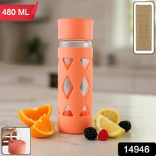 Glass Water Bottle with Protective Sleeve - (1 Pc / 480 ML) - justgrabit.in | Just Grab It