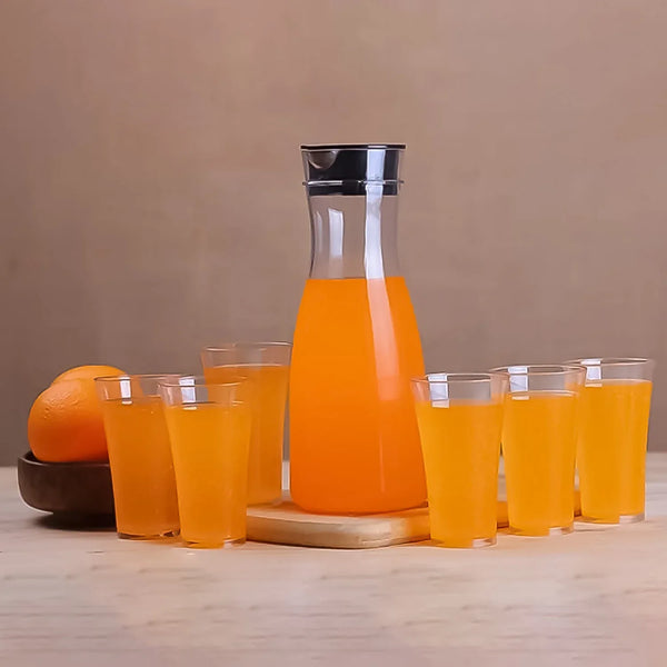 Transparent Unbreakable Water Juicy Jug and 6 Pcs. Glass Combo Set for Dining Table Office Restaurant Pitcher - Justgrabit Inc.