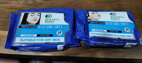 Beautiful Basics Dry & Sensitive Skin Face Wipes (2 Pkts x 50 Pcs Wipes) - justgrabit.in | Just Grab It