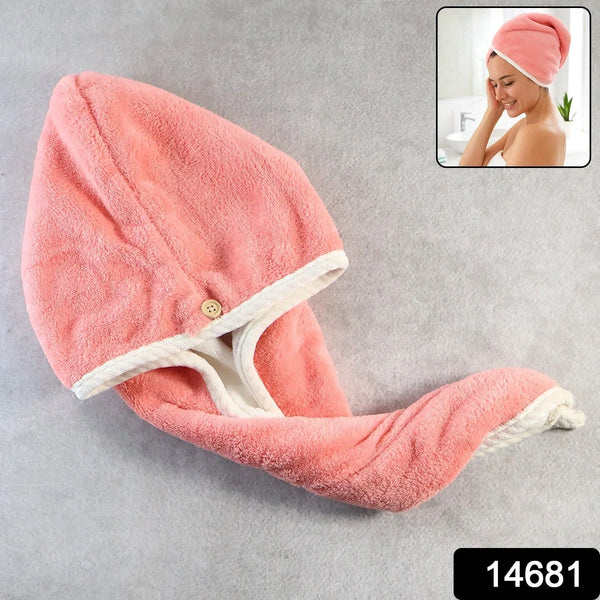 Soft Microfiber Hair Drying Towel Cap with Button Loop (1 Pc) - justgrabit.in | Just Grab It