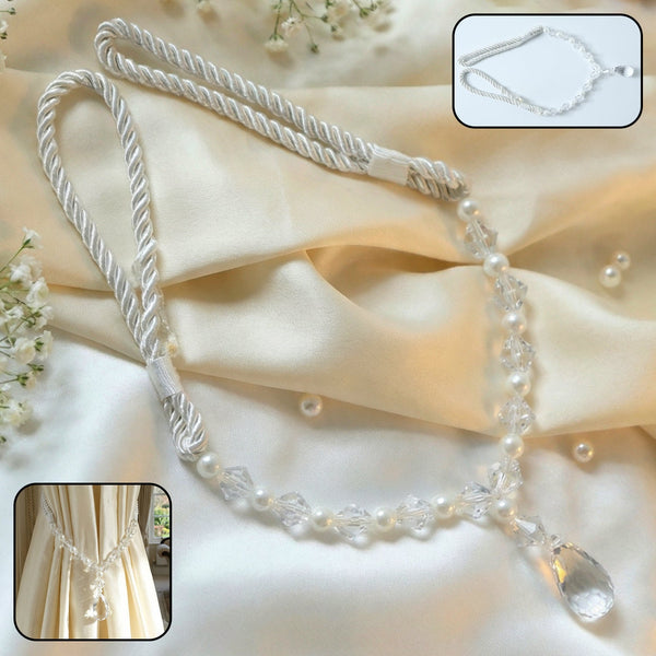 Luxury Crystal and Pearl Beaded Curtain Tieback (1 Pc) - justgrabit.in | Just Grab It