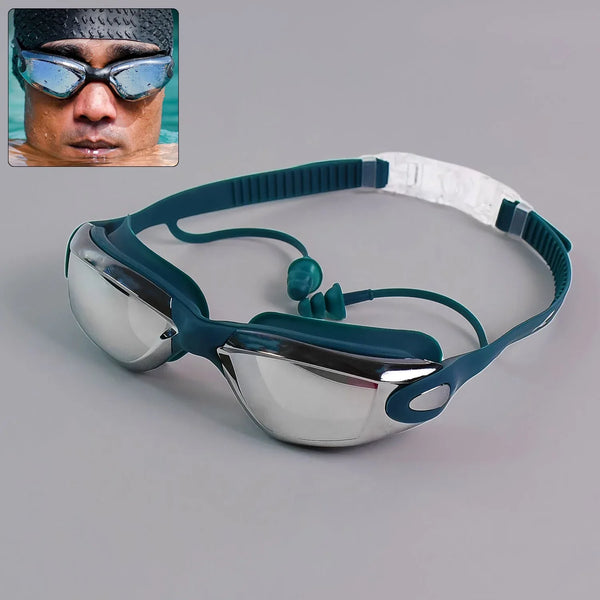 Knx Professional Anti - Fog UV Protection Swimming Goggles with Mirrored Lenses and Earplugs - Justgrabit Inc.
