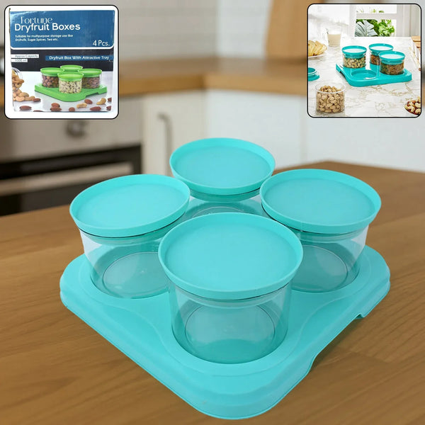Airtight Container Jar 4 Pc Set With Stylish Tray for Kitchen Unbreakable Jar Set for Multipurpose Storage ( Mukhwas Dani ) - justgrabit.in | Just Grab It