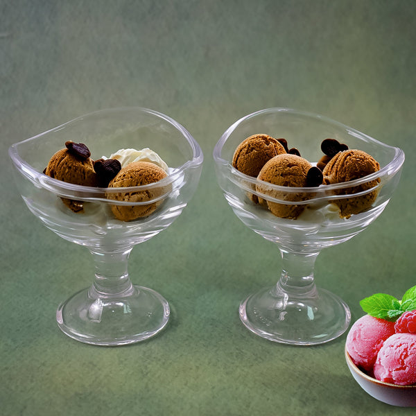Glass Footed Dessert Bowl, Ice Cream Cup (2 Pcs Set) - justgrabit.in | Just Grab It