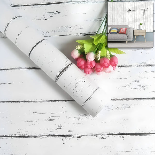 White Wood Grain Self - Adhesive Wallpaper 45 cm x 10 meter (1 Pc) - justgrabit.in | Just Grab It