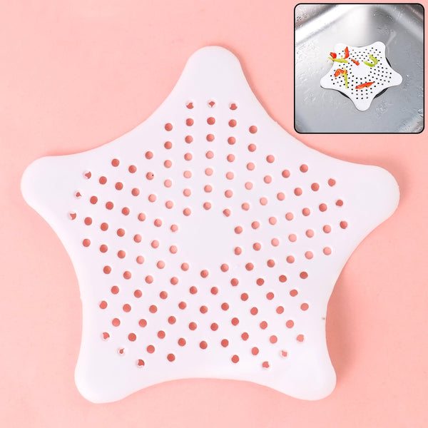 White Silicone Star Shaped Sink Filter Bathroom Hair Catcher Drain Strainers Basin - justgrabit.in | Just Grab It
