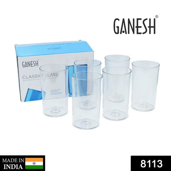 Ganesh Classic Plastic Glass Set of - 6 (Each Glass 350ml) - justgrabit.in | Just Grab It