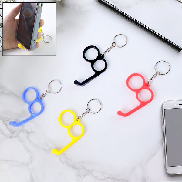 2 - in - 1 Plastic Dual - Finger Mobile Stand cum Keyring (1 Pc, Mixed Color) - justgrabit.in | Just Grab It