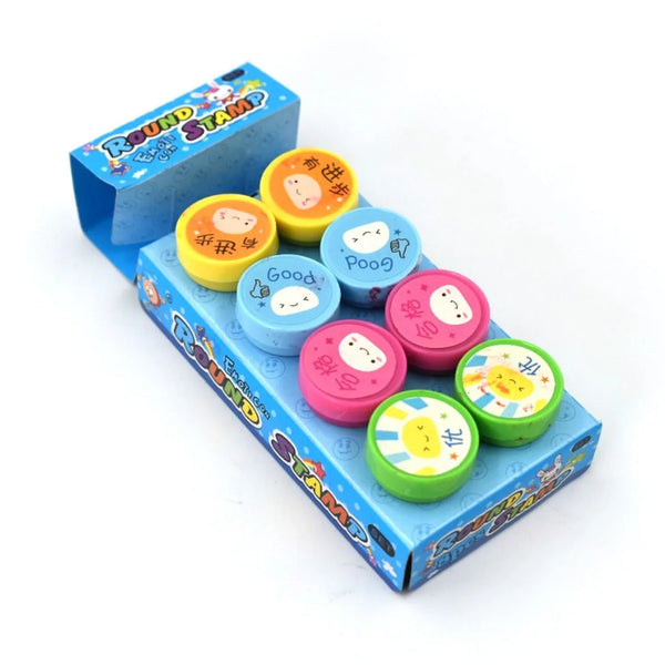 Emoticon Stamps 8 pieces in Round Shape Stamp for Kids Theme Stamps for School Craft & Prefect Gift for Teachers, Parents and Students (Multicolor) - Justgrabit Inc.