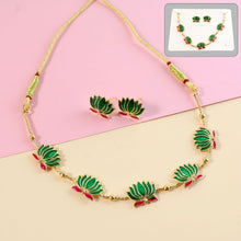 Traditional Green & Lotus Motif Jewellery Set - justgrabit.in | Just Grab It