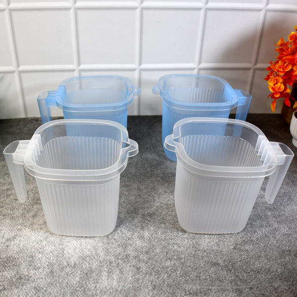 Plastic Transparent Bathroom Water Mug (4 pc / Mix colour / 1000 ML) - justgrabit.in | Just Grab It
