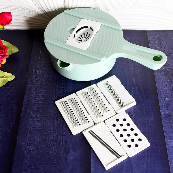 Vegetable Choppers with Drain Basket | 6 in 1 Vegetable Slicer Blades (1 Set) - justgrabit.in | Just Grab It