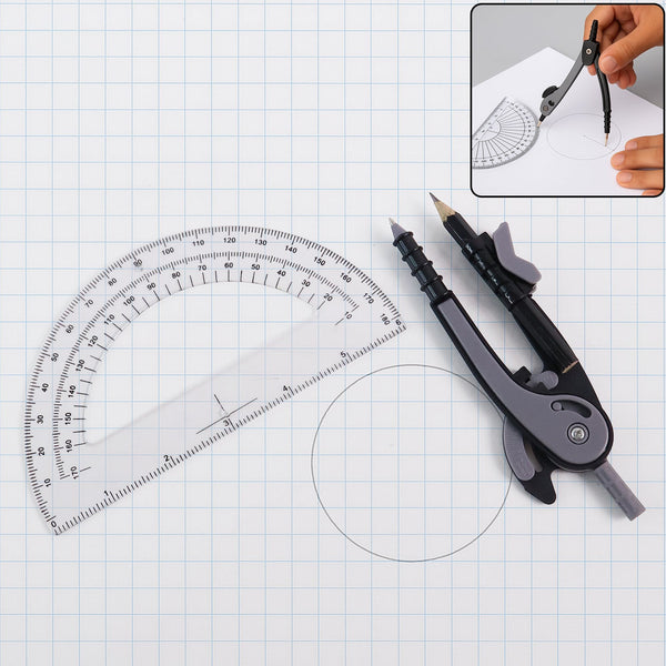 2 - Piece Geometry Protractor Set with Lock and Transparent Protractor - justgrabit.in | Just Grab It