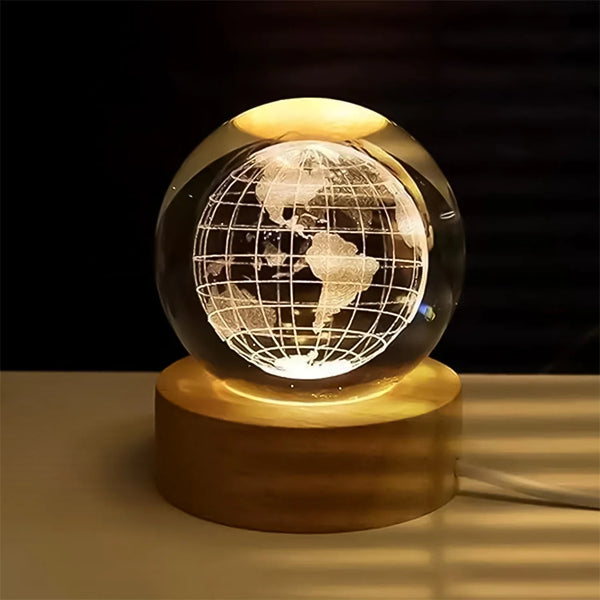 World 3D Crystal Ball lamps With Wood Base (1 Pc) - Justgrabit Inc.
