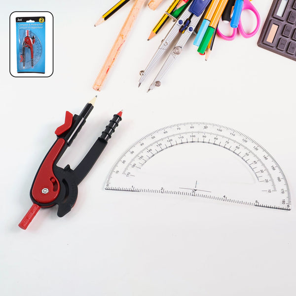 2 Pc Geometry Set – Built - in Pencil Grip & Transparent Plastic Protractor - justgrabit.in | Just Grab It
