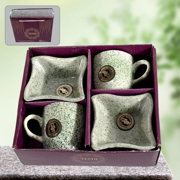 Ceramic Tea / cups / Mug Set Including Snacks / Serving Bowl Milk Cup, Coffee Cup, Tea Cup, Breakfast Cup, Drinking Mug or Outdoor for Household, Gift for Birthday, Wedding Party (4 Pcs set) - Justgrabit Inc.