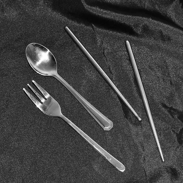 Stainless Steel Cutlery Spoon, Fork & Pair of Chopstick Set - justgrabit.in | Just Grab It