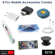8Pcs Mobile Accessories Combo In Zip Printed Pouch Bag - Justgrabit Inc.