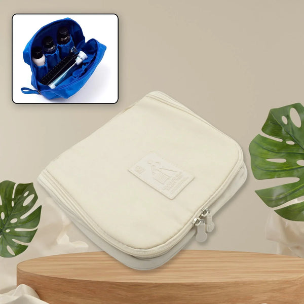 Travel Wash Bag Multi - Functional Waterproof Cosmetic Storage Bag Handheld Foldable Hook Cosmetic Bag with Zipper Closure Handbag Portable Classification Bags (1Pc) - Justgrabit Inc.