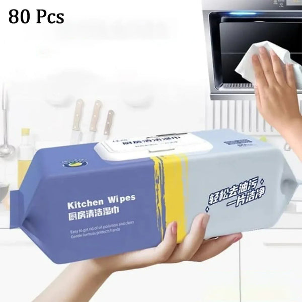 Kitchen Cleaning Wipes | Strong Decontamination Kitchen Wipes | Disposable Kitchen Wet Wipes Household Cloth Towel For Removing Grease Stains And Cleaning Glass (Pack of 80 Pcs) - Justgrabit Inc.