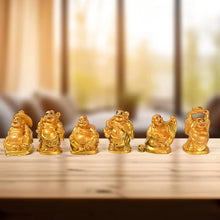 Golden Laughing Buddha Set Of Six Pieces Statue For Happiness, Wealth & Good luck Decor For Wealth and Success (6 Pcs Set) - Justgrabit Inc.