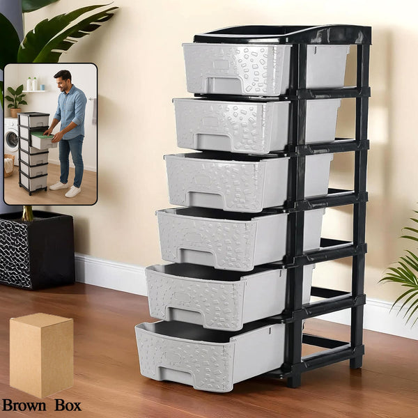 6 - Layer Heavy - Duty Plastic Drawer Organizer Cabinet with Stone Texture Drawers - justgrabit.in | Just Grab It