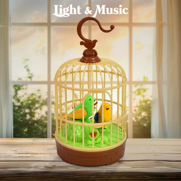 Sound - Activated Chirping Bird Toy in Hanging Cage (1 Pc / Battery Operated) - justgrabit.in | Just Grab It