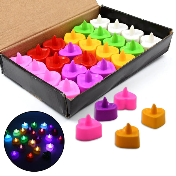 Heart Shape Battery Operated Tea Light LED Candles, for Decoration Use, Diwali (24 Pc Set) - justgrabit.in | Just Grab It
