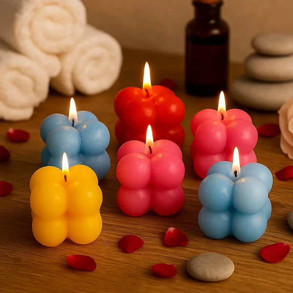 Multicolor Aesthetic Bubble Cube Wax Candles (6 Pc) - justgrabit.in | Just Grab It