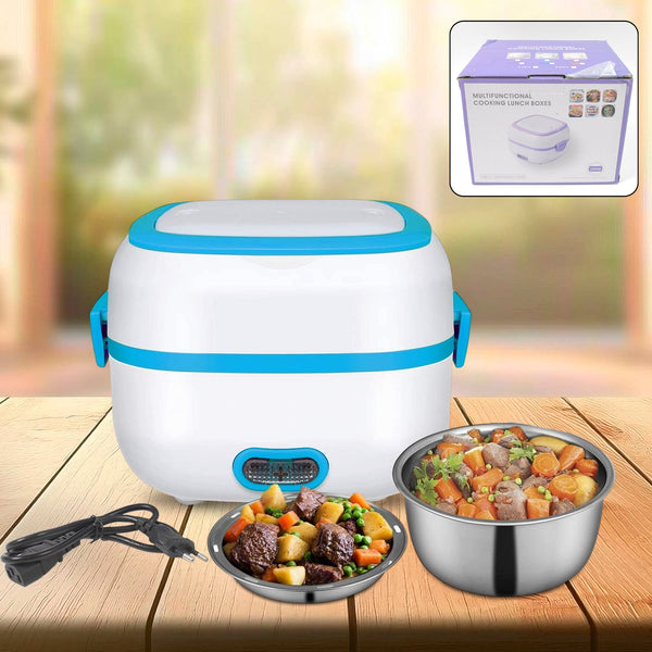 Electric Lunch Box, 3 In 1 Food Heater / Cooker / Steamer with Stainless (1 Set) - justgrabit.in | Just Grab It