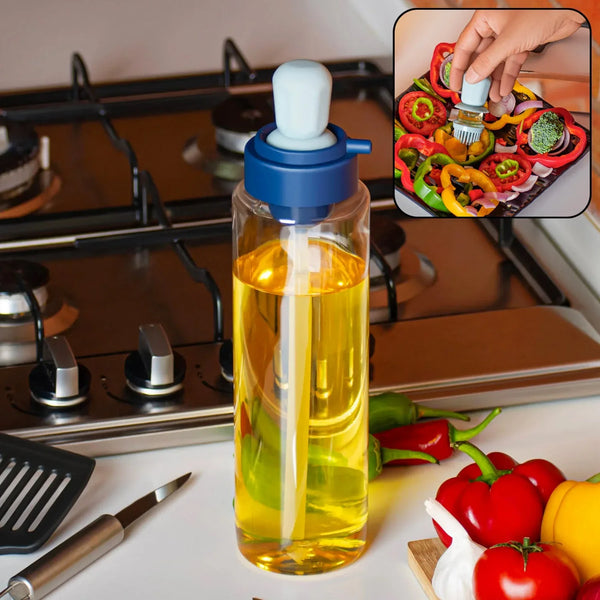 2 in 1 Transparent oilar dispenser with Silicone Oil Dropper Nozzle (1 Pc / With Brush / 1 Ltr.) - justgrabit.in | Just Grab It