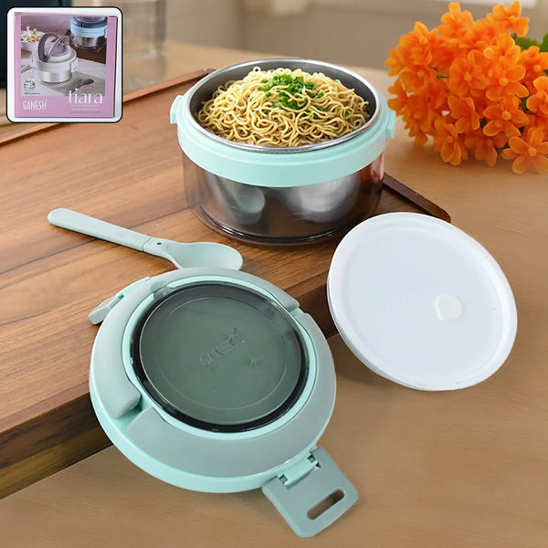 Ganesh Tiara 400ml Stainless Steel Insulated Lunch Box with Leakproof Lid & Folding Spoon - Justgrabit Inc.