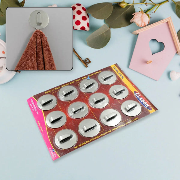 Self - Adhesive Wall Hooks (12 Pcs): Steel, Multipurpose for Home - Justgrabit Inc.