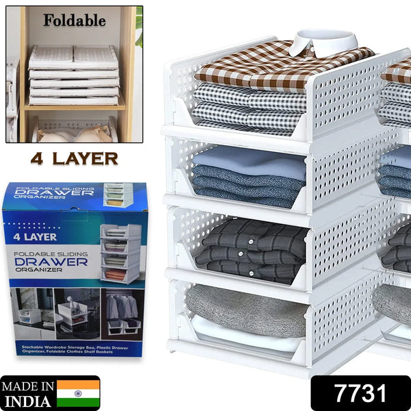 Clothes Organizer 4 layer Drawer for Wardrobe Cupboard Organizer for Clothes Foldable and Stackable Closet Organizer Drawer Organizer for Clothes Multi Purpose Plastic Drawer - justgrabit.in | Just Grab It
