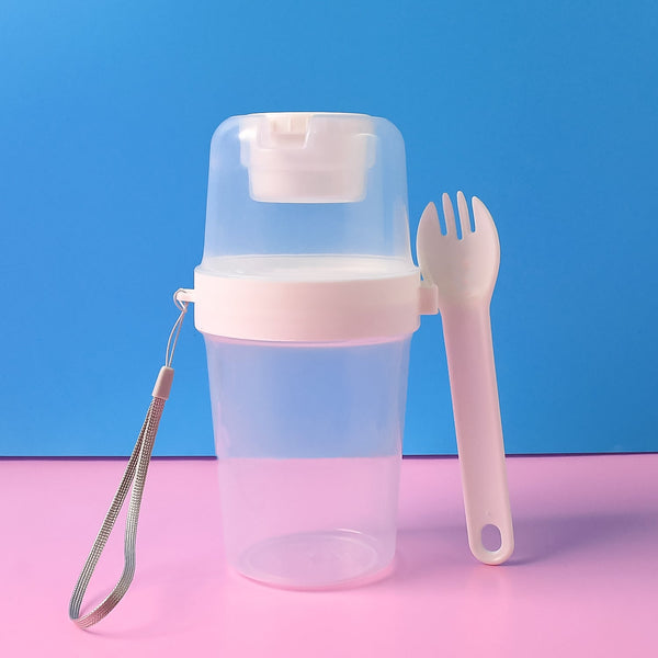2 - Piece Salad Cup Lunch Container with Dressing Storage and Reusable Fork - justgrabit.in | Just Grab It
