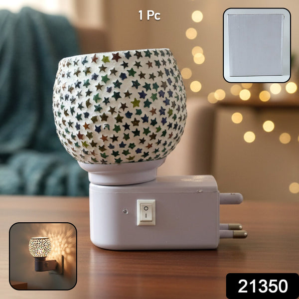 Decorative Star Pattern Kapoor Dani Mosaic Glass Plug - In Night Lamp (1 Pc) - justgrabit.in | Just Grab It