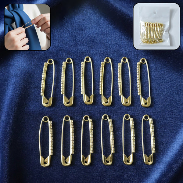 Decorative Golden Safety Pin Brooch Set (12 Pc Set) - justgrabit.in | Just Grab It