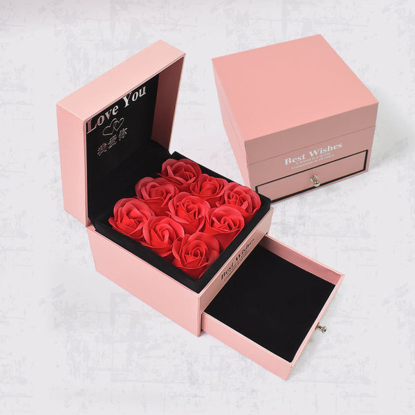 Preserved Eternal Rose Gift Box with Drawer & 9 Artificial Roses (1 Set) - justgrabit.in | Just Grab It