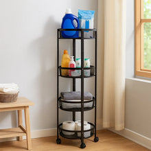 4 - Layer Round Metal Folding Storage Trolley with Mesh Baskets and Wheels – Multi - Purpose Organizer Rack (1 Pc) - Justgrabit Inc.