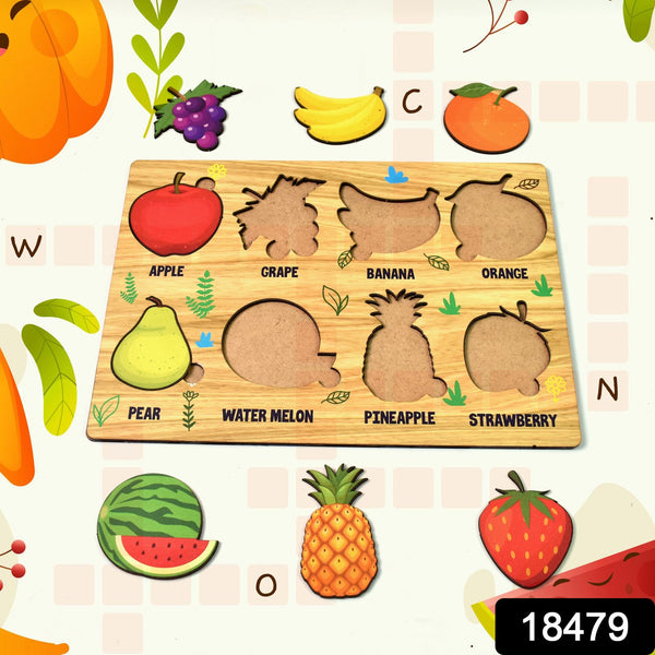 Wooden Fruits Puzzle Learning Educational Board (1 Set / 28×20 Cm) - justgrabit.in | Just Grab It