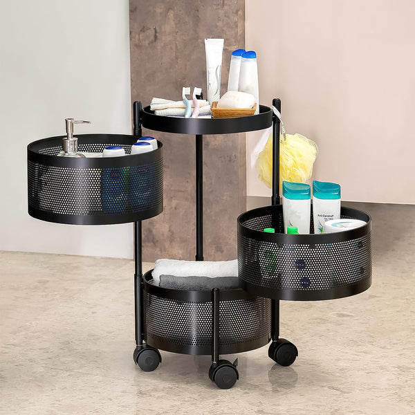Metal Round High Quality Kitchen Trolley with Wheels (3 Layer / 1 Pc) - justgrabit.in | Just Grab It