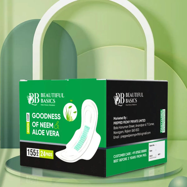Sanitary Pantyliner with Neem & Aloe Vera, Ultra Thin, PH Balanced, Antibacterial (24 Pads, 155mm) - Justgrabit Inc.