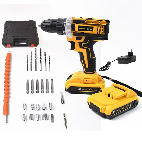 21 V lithium Double battery cordless drill set (29 Pcs Set) - justgrabit.in | Just Grab It