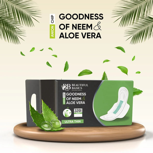 Sanitary Pads for Women With Goodness of Neem & Aloe Vera | Ultra Thin | Leakage Protection | PH Balance | With Antibacterial Anion Chip | 5X More Absorbance (320 mm / 32 Pads) - Justgrabit Inc.