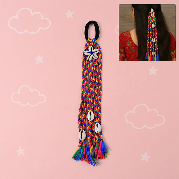 Traditional Multicolor Braided Hair Accessory Stylish Kodi String Bow (1 Pc) - justgrabit.in | Just Grab It