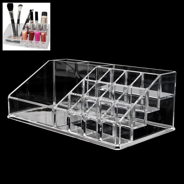16 Compartment Cosmetic Makeup Jewellery Lipstick Storage Organiser Box, Cosmetic Storage Box Make - up Lipstick Organizer / Lipstick Holder Case Transparent - Justgrabit Inc.
