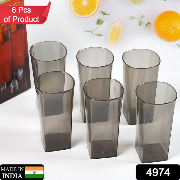 Unbreakable Transparent Square Design Wine Tumbler Plastic Glass Set Pack of 6 - justgrabit.in | Just Grab It