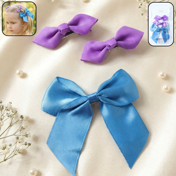 Elegant Satin Ribbon Bow Hair Clips Set (3 Pc) - justgrabit.in | Just Grab It