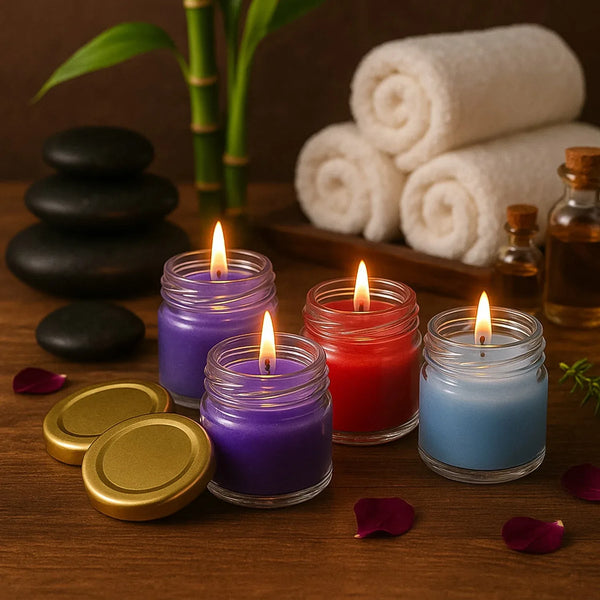 Wax Candle Set in Glass Jars with Gold Lids (4 Pc) - justgrabit.in | Just Grab It